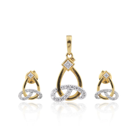 18KT Yellow Gold Pendant And Earrings Set with 0.60 Ct. Diamonds IGI Certified