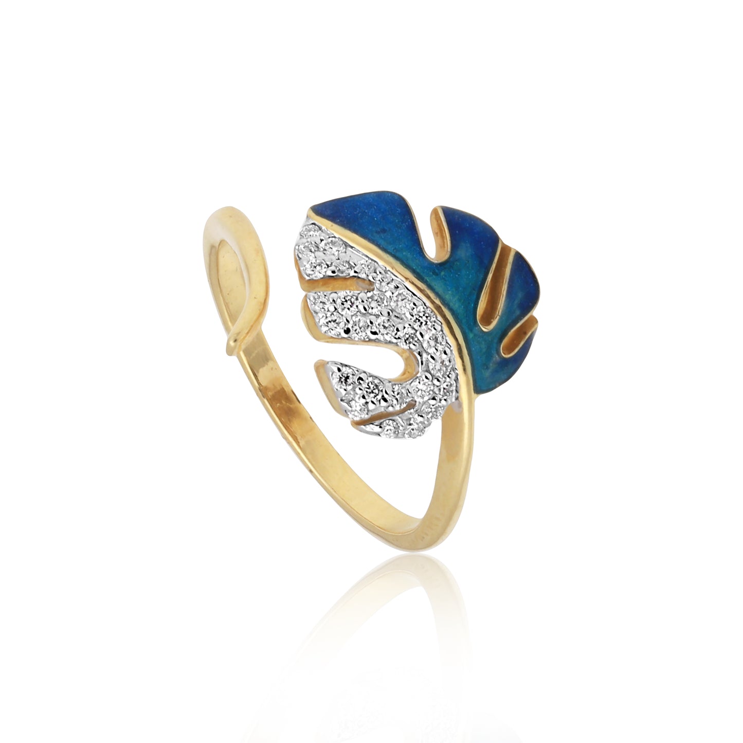 Enamel and Diamond Leaf Ring