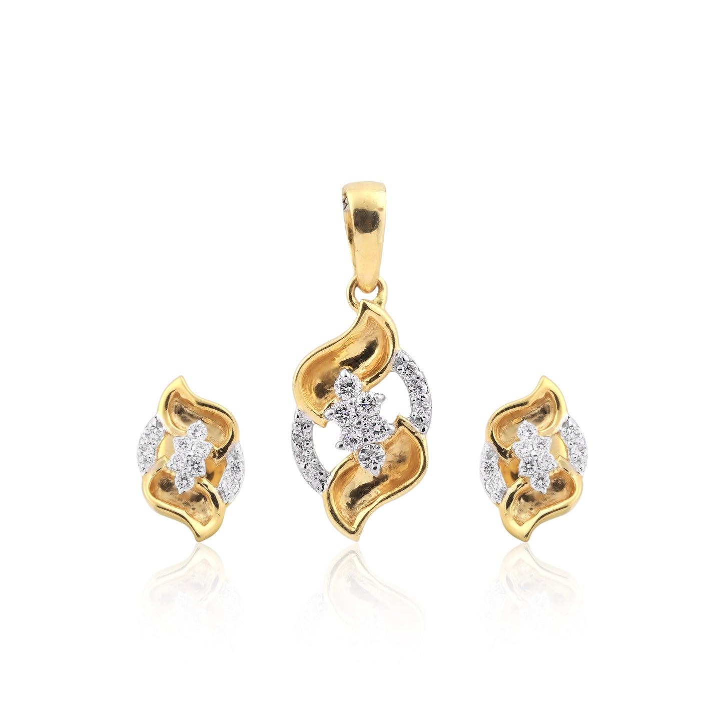 0.38 Ct Natural Diamond Pendant And Earrings Set 18KT Yellow Gold IGI Certified