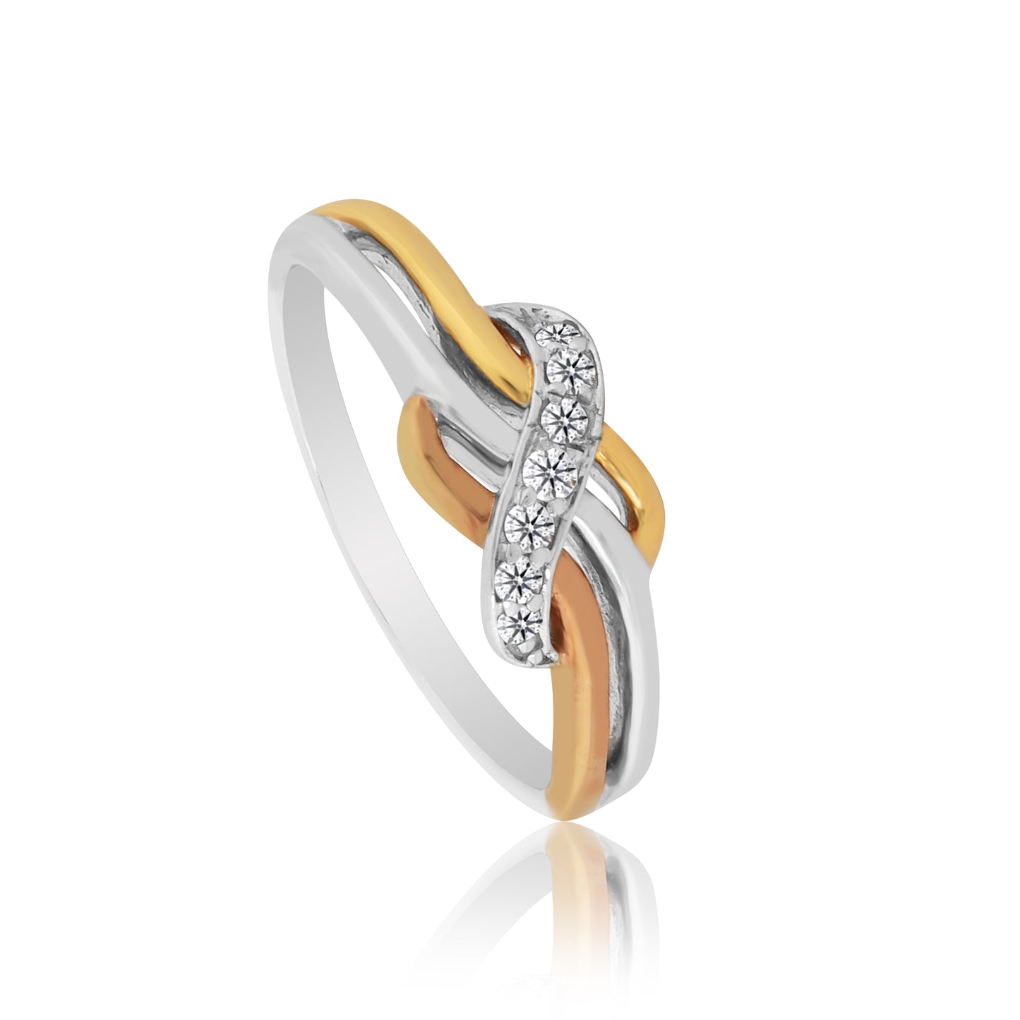 Nova Twist Infinity Diamond Ring in Three-Tone 18K Gold