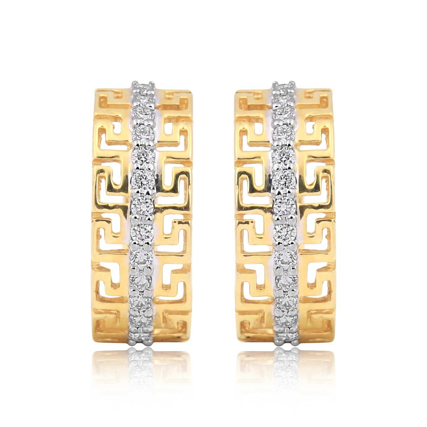 Gold Cubic Zirconia Greek Key Hoop Earrings