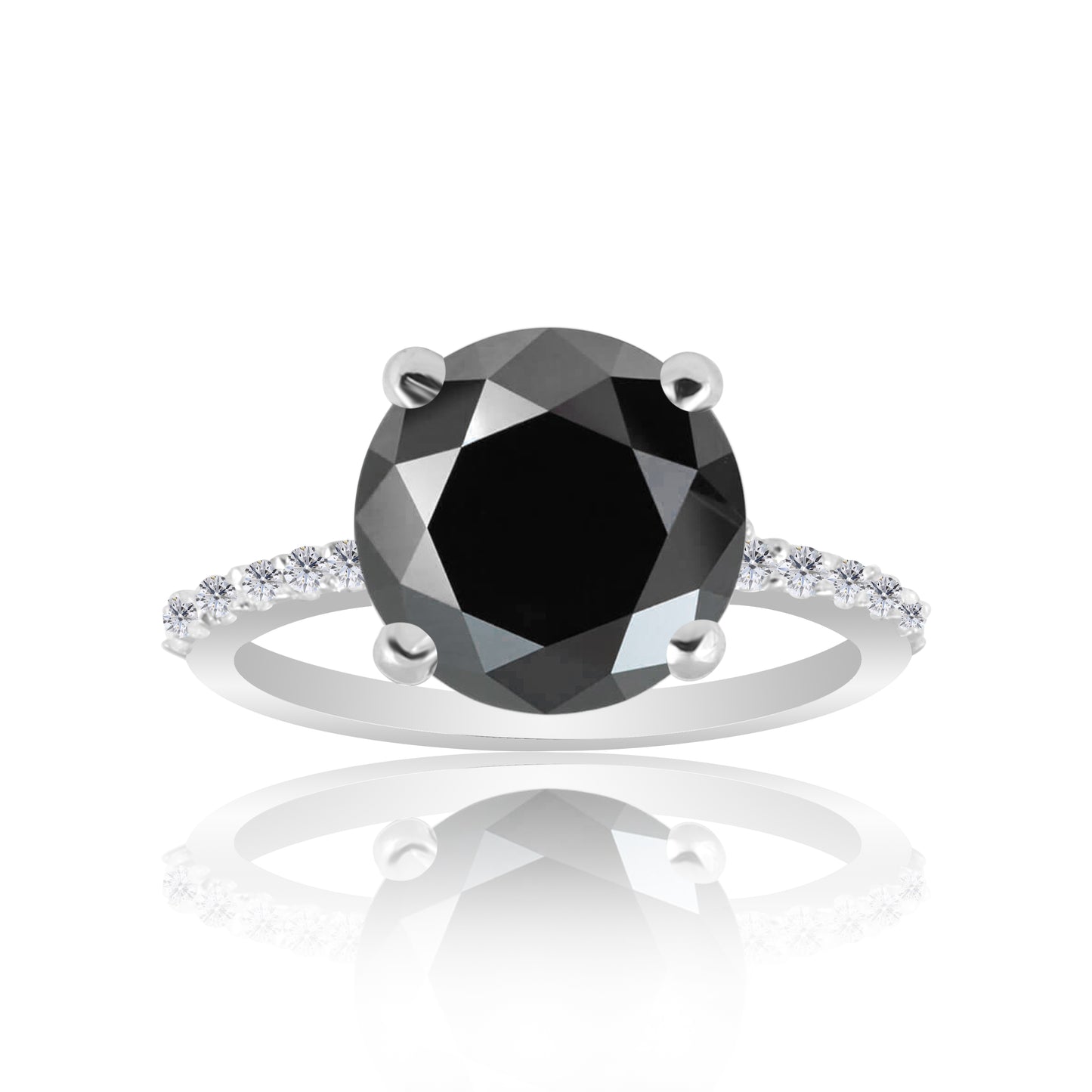 7 Ct. Round Cut Black Moissanite & White Moissanite 925 Sterling Silver Ring