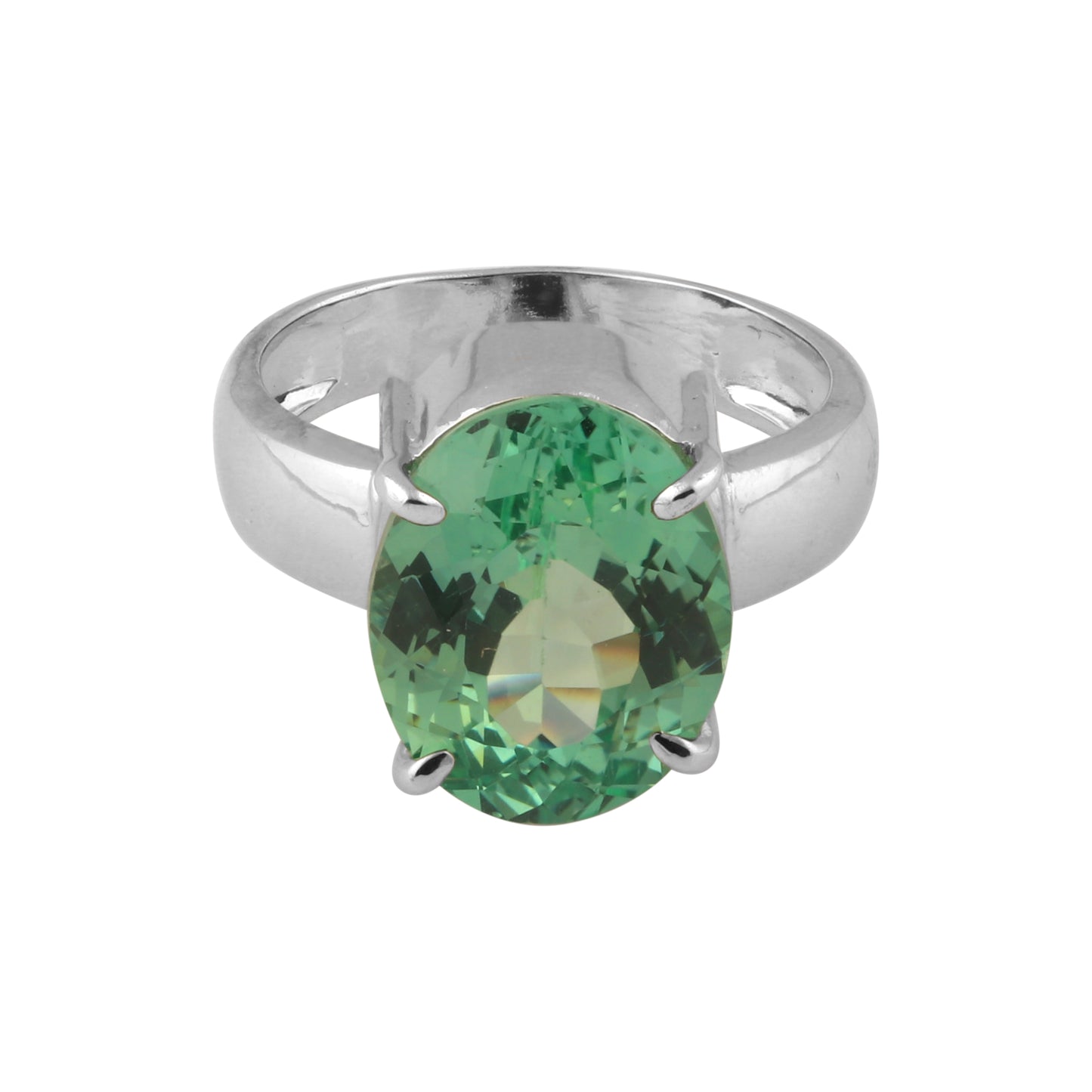 Certified 5-6 Ct. Natural Oval Cut Green Amethyst Ring in 925 Sterling Silver