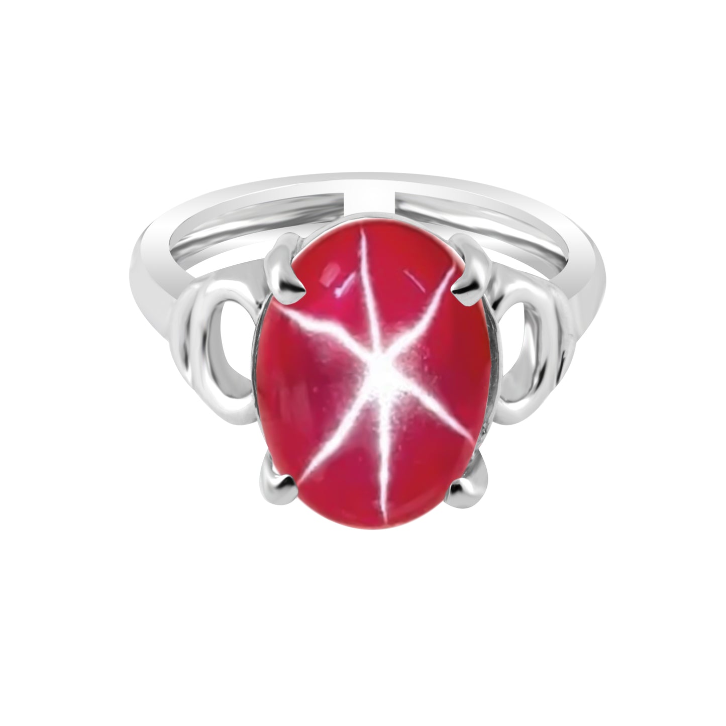 Certified 6 Ct. Natural Oval Shape 6 Rays Red Star Ruby Ring in 925 Sterling Silver