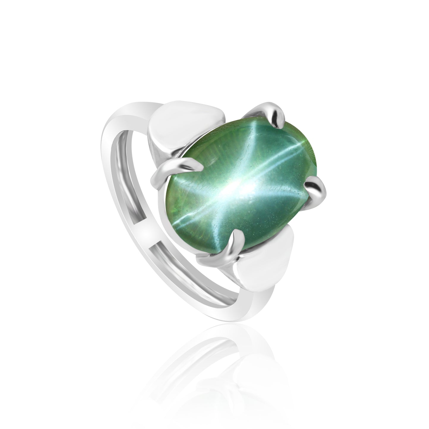 9 Ct Natural Oval Cabochon 6 Rays Green Star Sapphire 925 Sterling Silver Ring