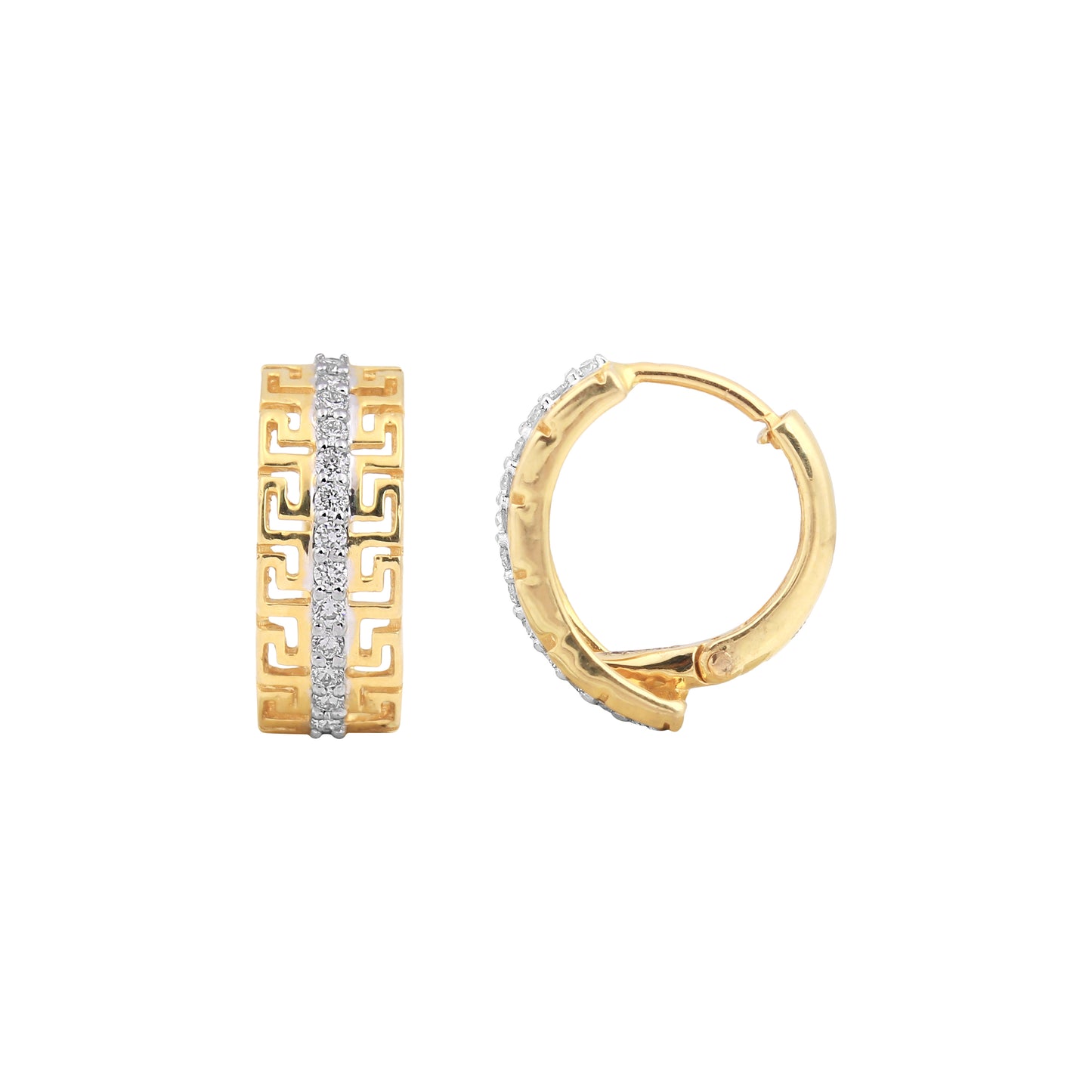 Gold Cubic Zirconia Greek Key Hoop Earrings