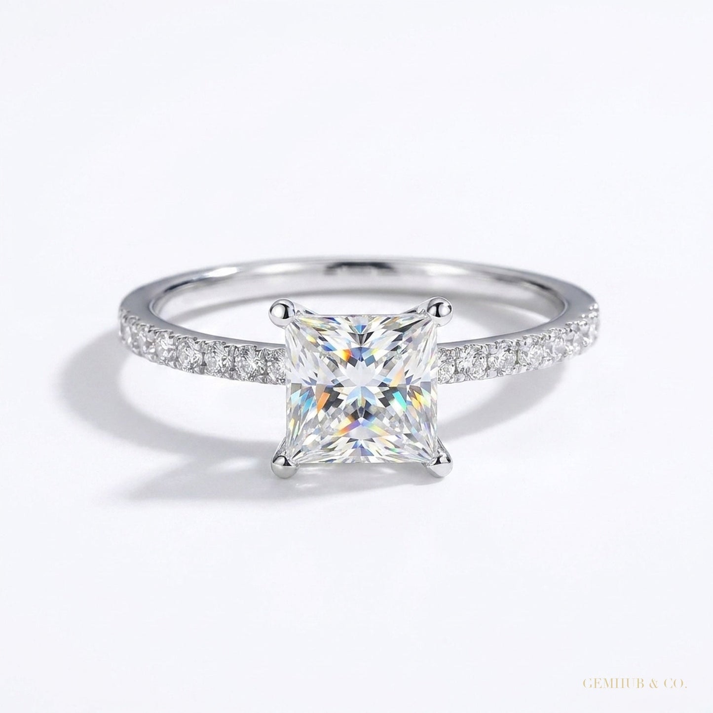 3.10 ct DEW Certified Princess Cut White Solitaire Moissanite Ring 18K Gold Plated Verm 18K Gold Plated – white background main image