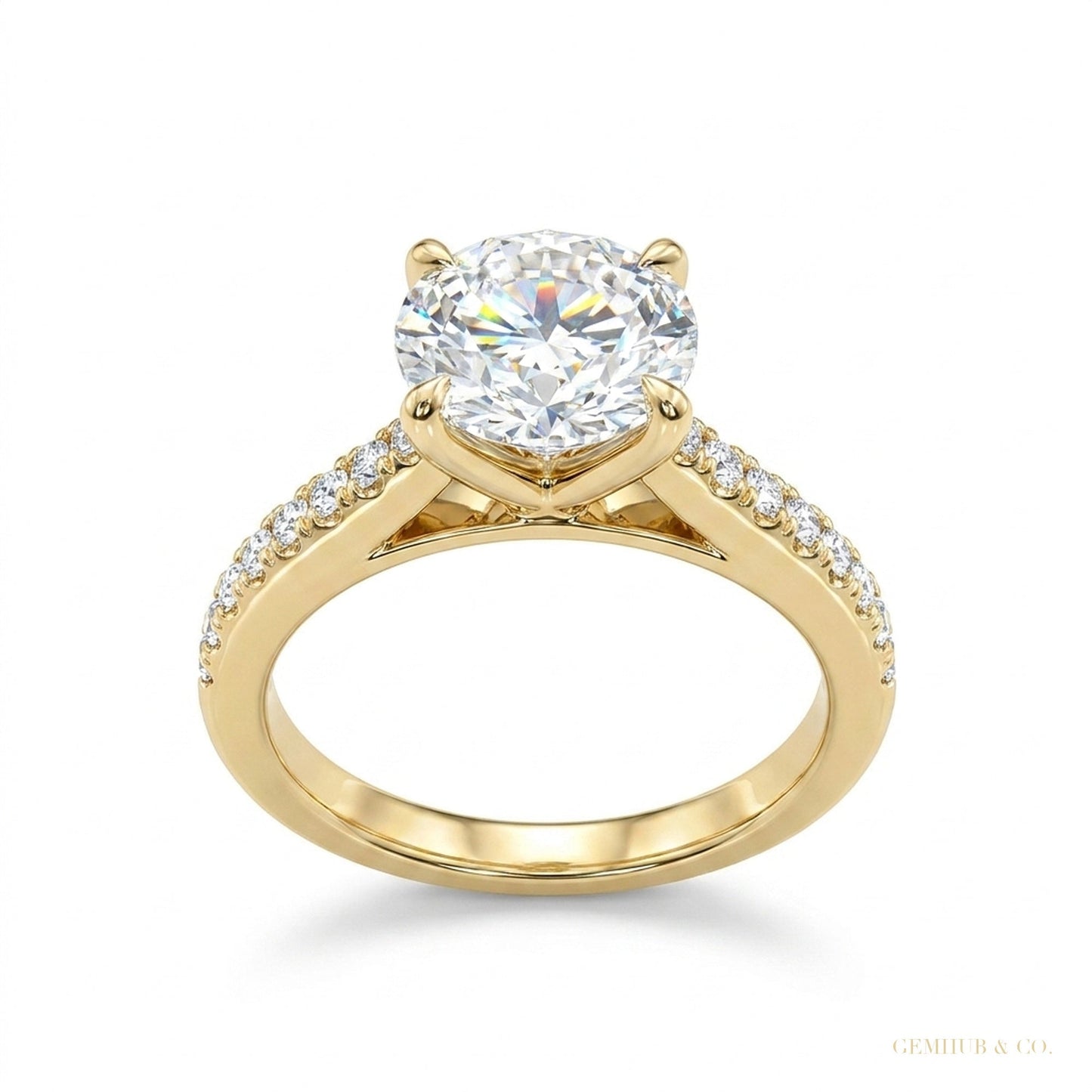 3.10 ct DEW Certified Round Cut Moissanite Solitaire Ring Special Occasion 18K Gold Pla 18K Gold Plated – white background main image