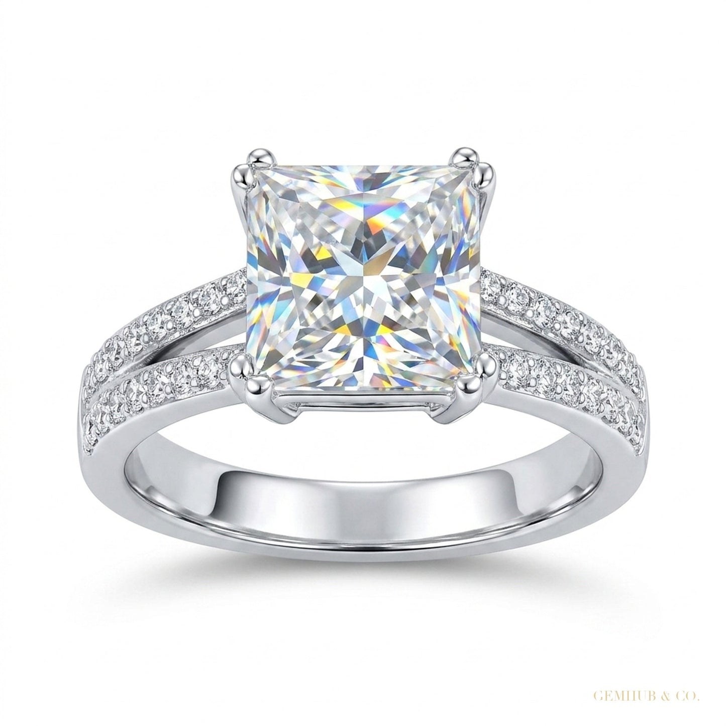 3.15 ct DEW Princess Cut Off White Moissanite Ring – Christmas Gift 18K Gold Plated Ver 18K Gold Plated – white background main image
