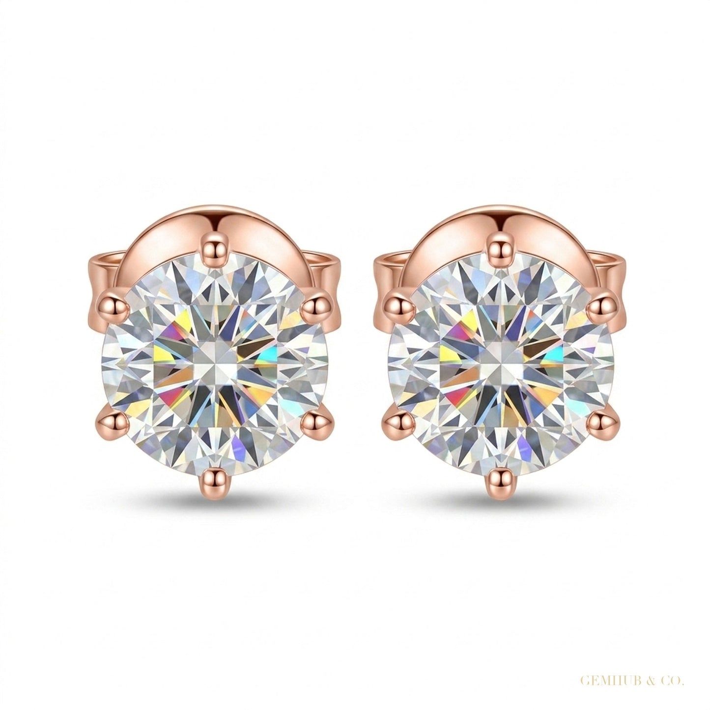 3.40 ct DEW Certified Treated White Moissanite Solitaire Studs Great Shine 18K Gold Pla 18K Gold Plated – white background main image