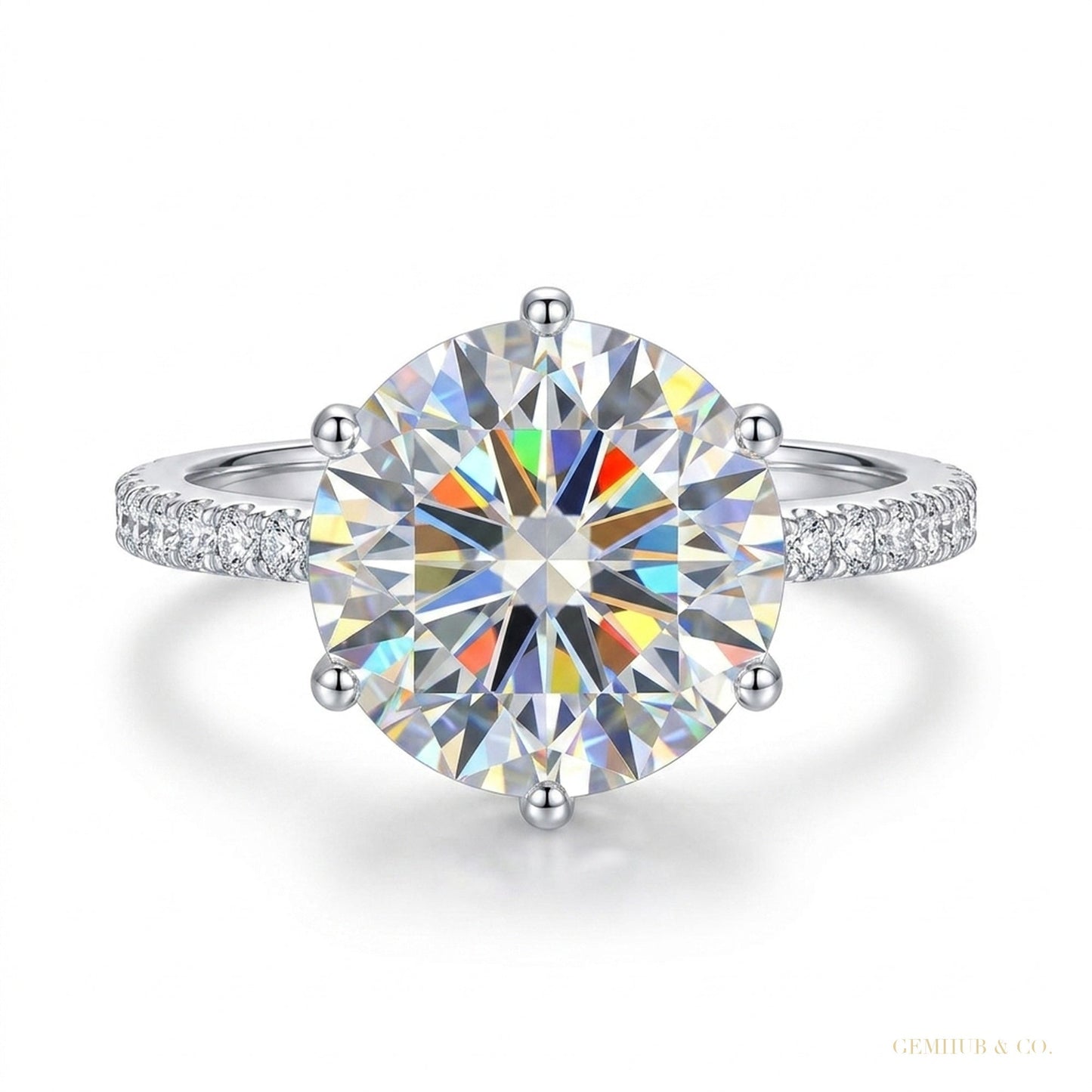 3.5 ct DEW Certified White Round Cut Moissanite Solitaire Ring Romantic Gift 18K Gold P 18K Gold Plated – white background main image