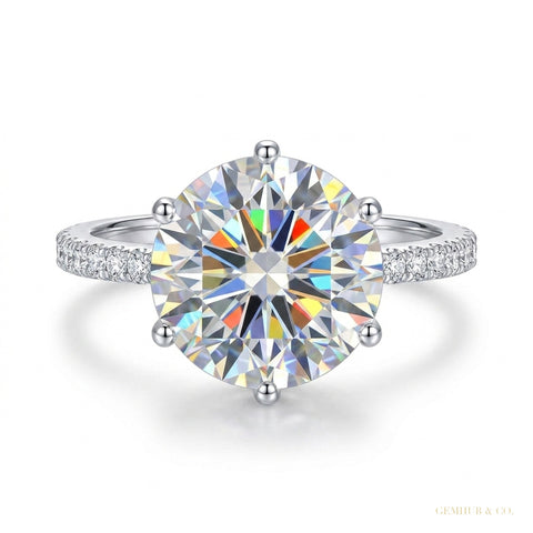 3.5 ct DEW Certified White Round Cut Moissanite Solitaire Ring Romantic Gift 18K Gold P 18K Gold Plated – white background main image