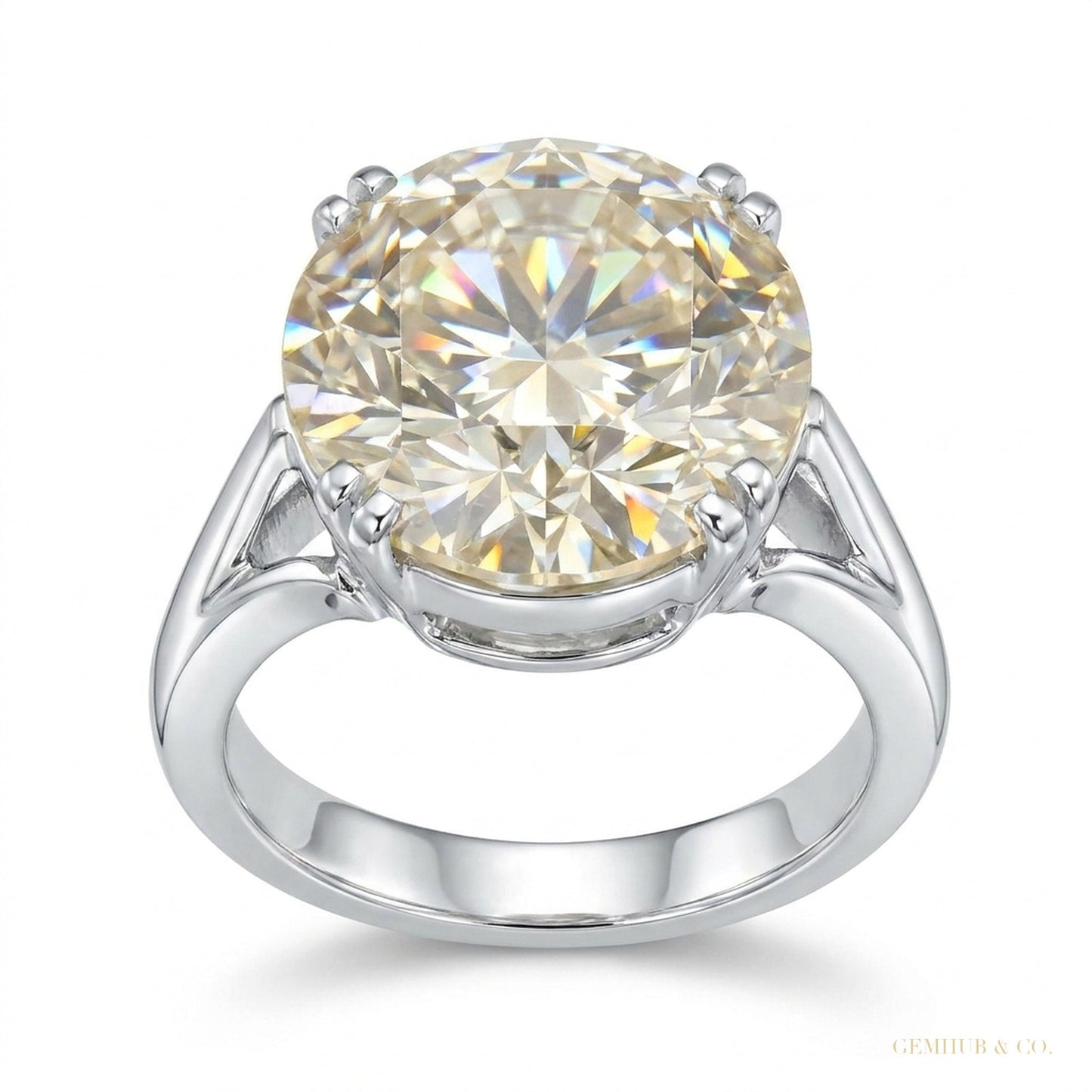 3.50 Cts Certified Round Cut White Moissanite Solitaire Ring In 18K Gold Plated Ver 18K Gold Plated – white background main image