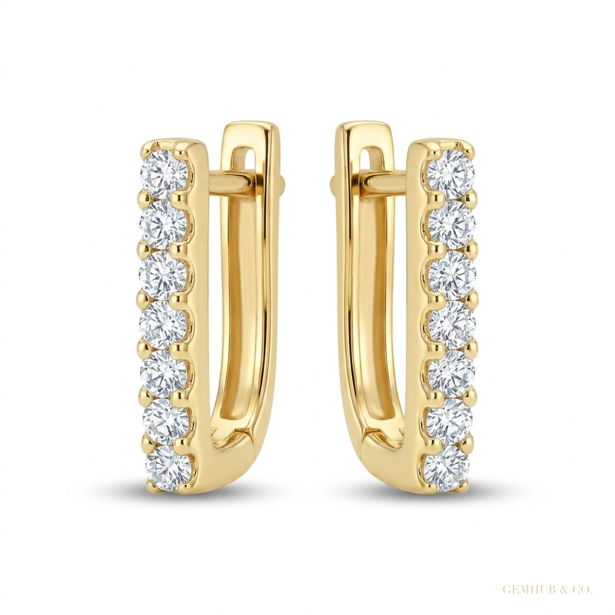 0.18Ct Round GH/SI Natural Diamond Square Hoop Earrings For Her 14k Yellow Gold – white background main image