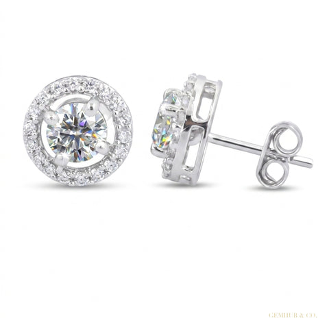 3.60 ct DEW Gorgeous Certified White Moissanite Solitaire Studs In 18K Gold Plated Verm 18K Gold Plated – white background main image