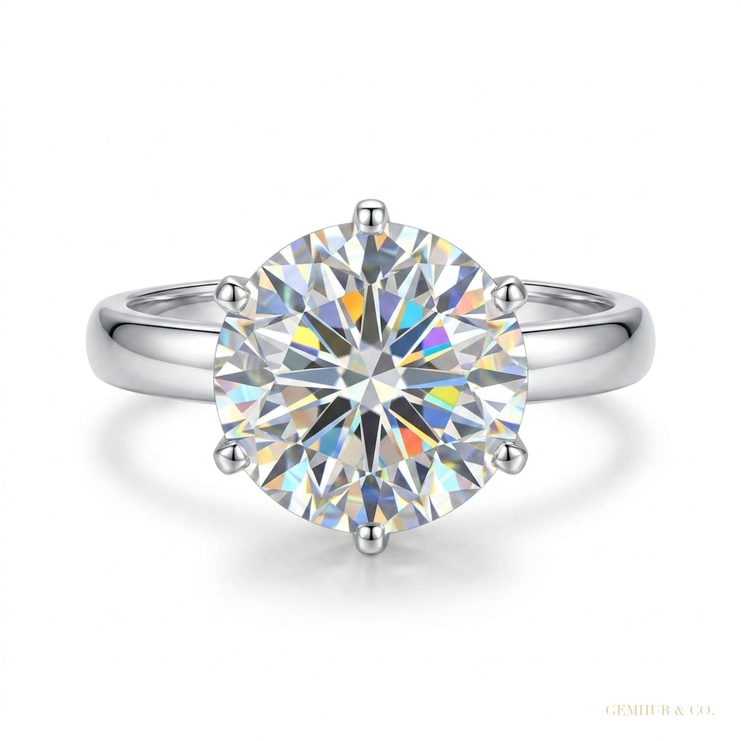 3.70 ct DEW Round Cut Off White Treated Moissanite Ring in – Certified 18K Gold Plated 18K Gold Plated – white background main image
