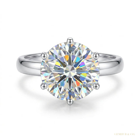 3.70 ct DEW Round Cut Off White Treated Moissanite Ring in – Certified 18K Gold Plated 18K Gold Plated – white background main image