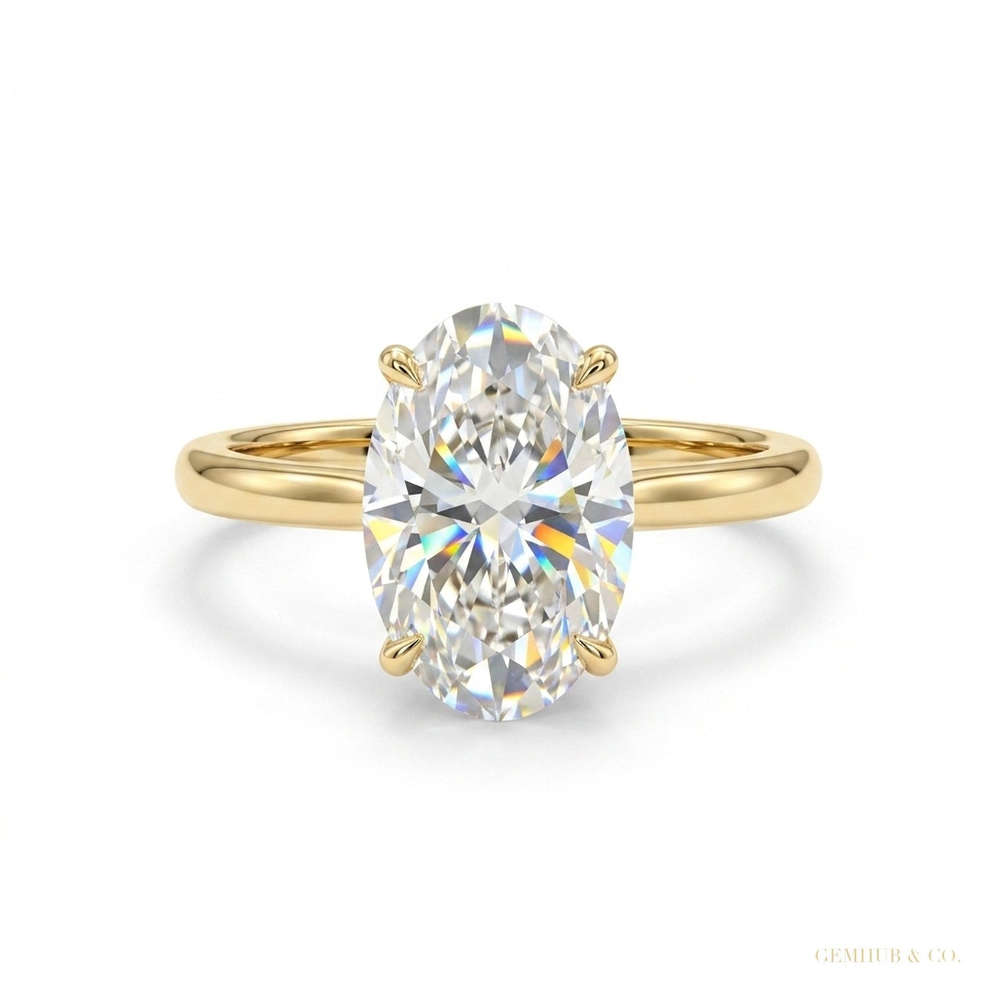3.90 ct DEW EGL Certified Oval Cut White Moissanite Ring For Engagement 18K Gold Plated – white background main image