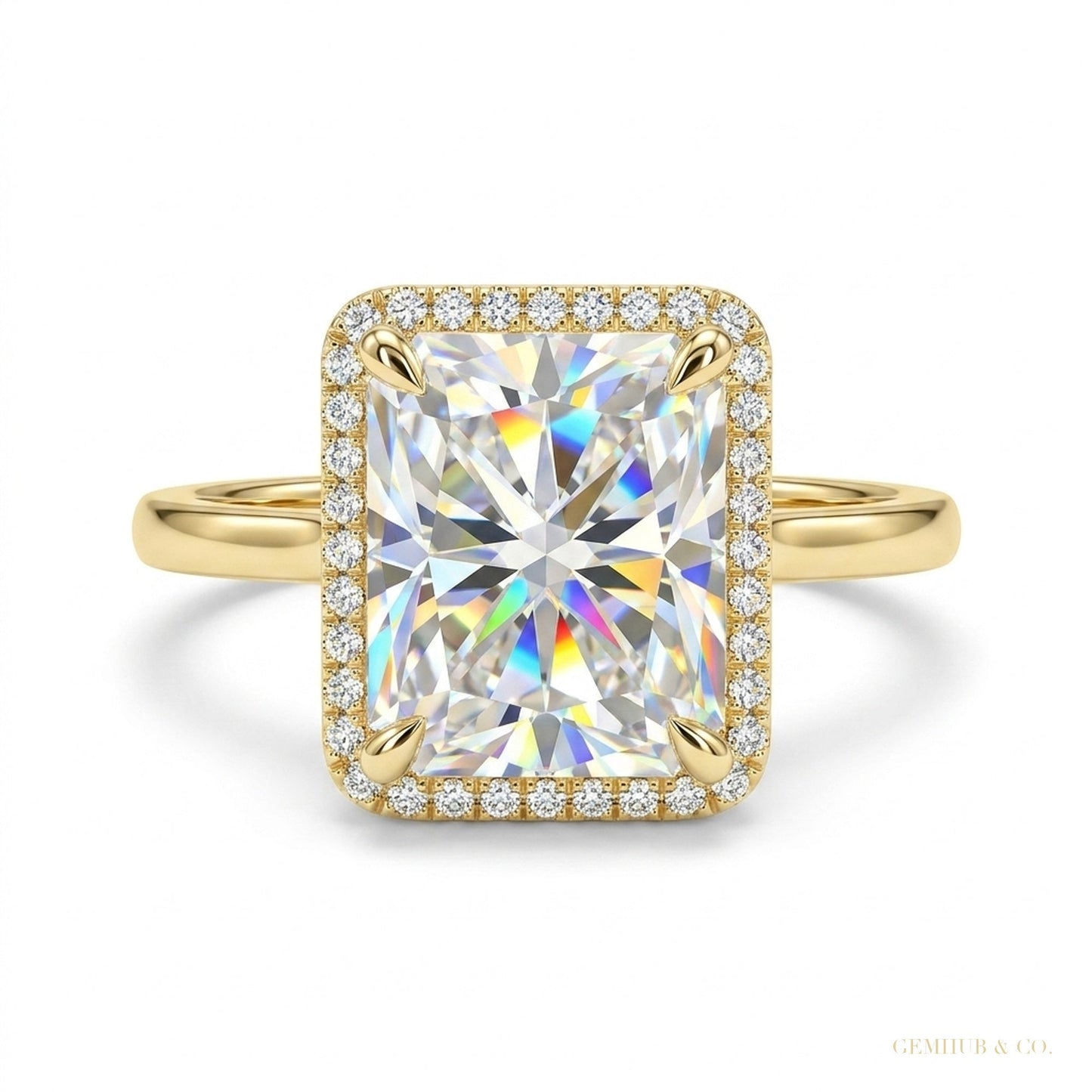 3.90 ct DEW Radiant Cut Off White Moissanite Ring in – Summer Gift 18K Gold Plated Verm 18K Gold Plated – white background main image