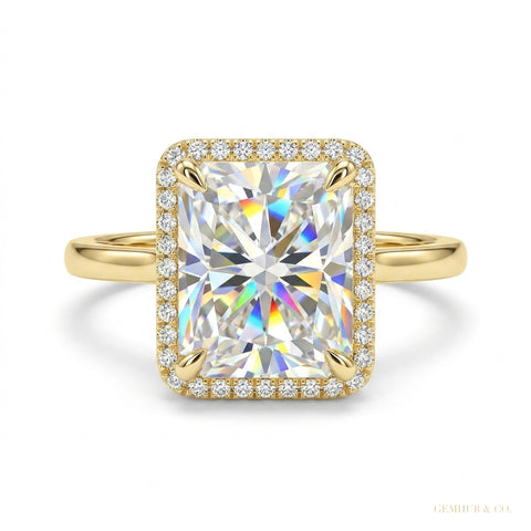 3.90 ct DEW Radiant Cut Off White Moissanite Ring in – Summer Gift 18K Gold Plated Verm 18K Gold Plated – white background main image