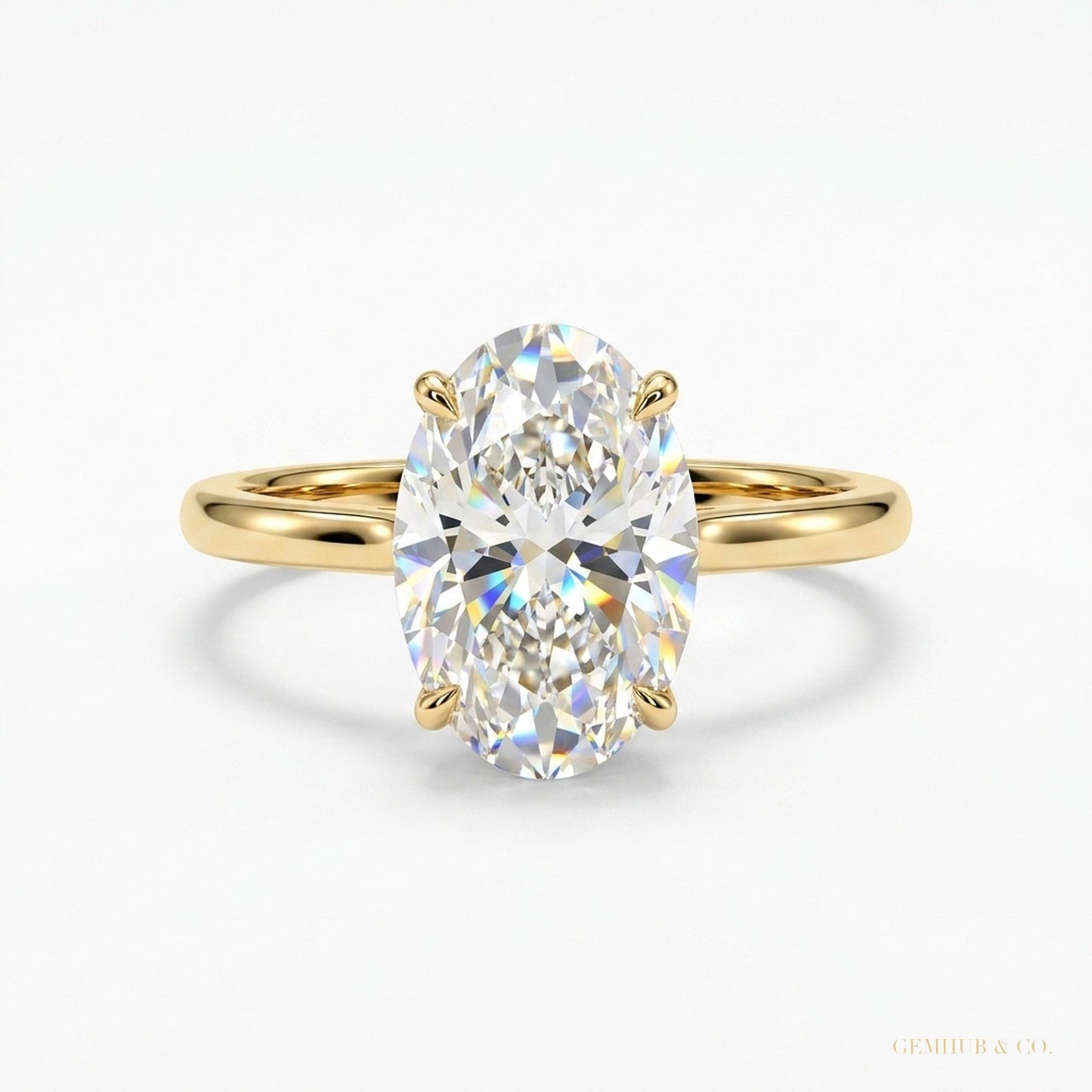 3.90 Cts Certified Oval Cut White Moissanite Solitaire Ring 18K Gold Plated – white background main image