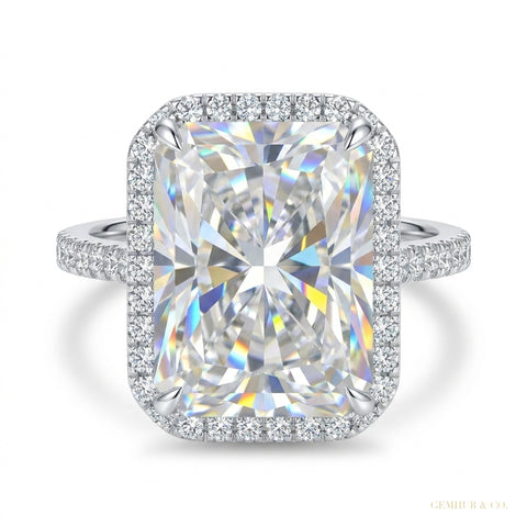 3.95 ct DEW Certified Radiant Cut Off White Moissanite Ring – Gift for Her 18K Gold Pla 18K Gold Plated – white background main image