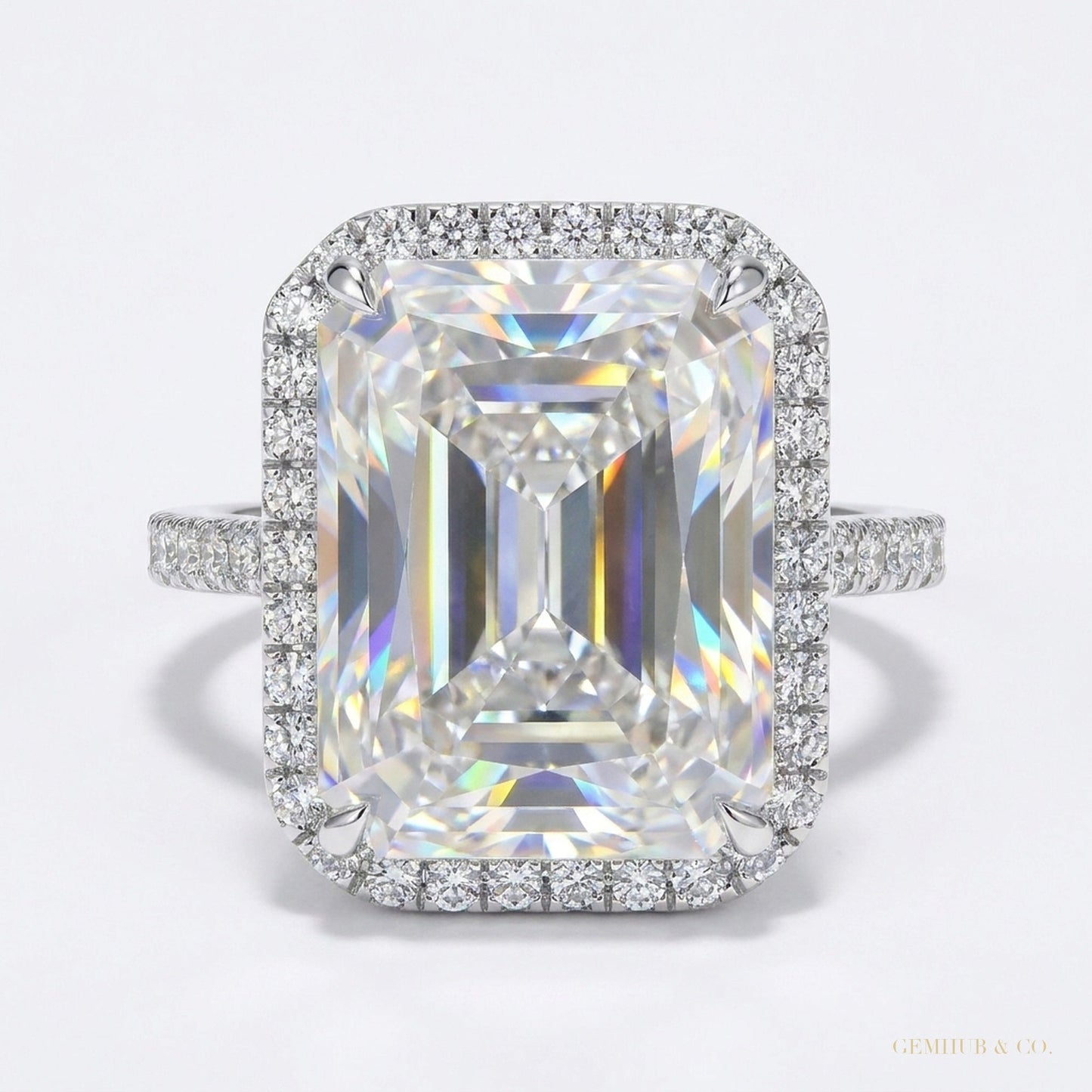 3.95 ct DEW Certified Radiant Cut Solitaire White Moissanite Ring 18K Gold Plated Verme 18K Gold Plated – white background main image