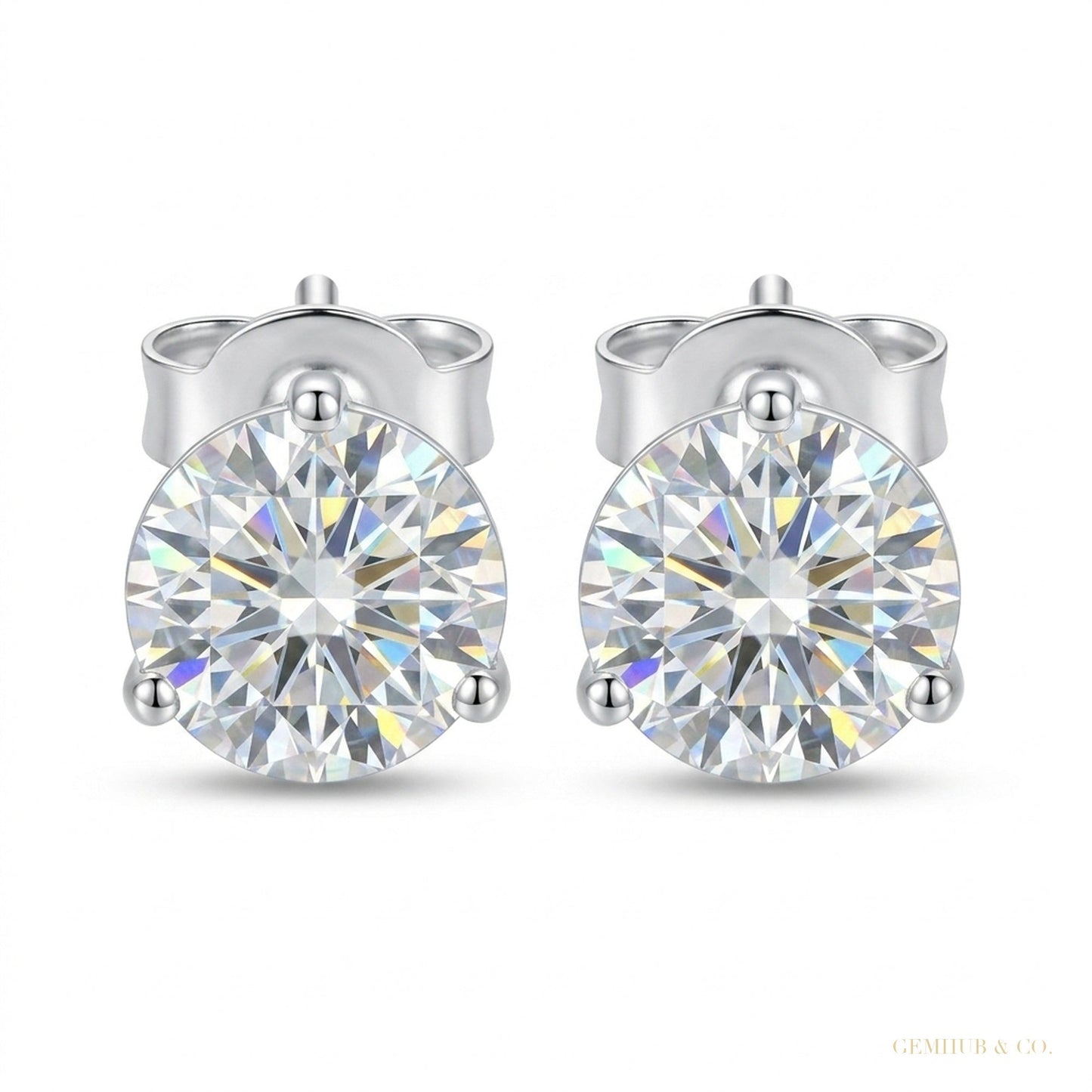 3 ct DEW Certified Treated Off-White Moissanite Solitaire Studs Great Shine 18K Gold Plated – white background main image