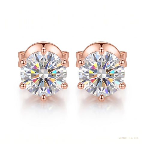 3.40ct DEW certified treated white moissanite solitaire studs in 18K gold plated vermeil - white background main image