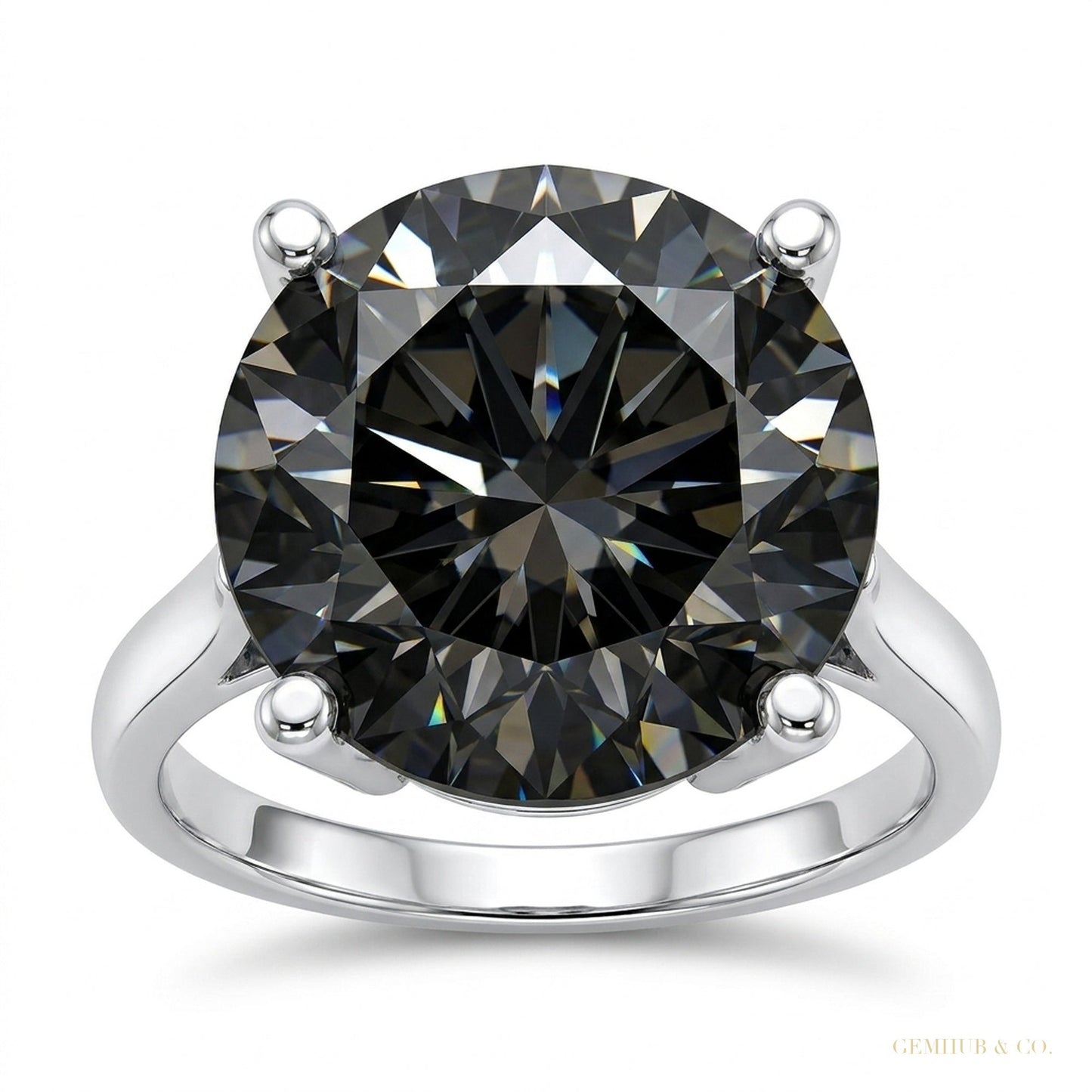 35.90 ct DEW Black Treated Moissanite Ring in White Gold Finish Cert 18K Gold Plated Ve 18K Gold Plated – white background main image