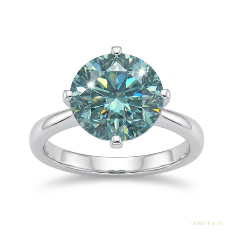 3.60 ct DEW Certified Blue Moissanite Solitaire Ring In Gold Vermeil For Wife – white background main image