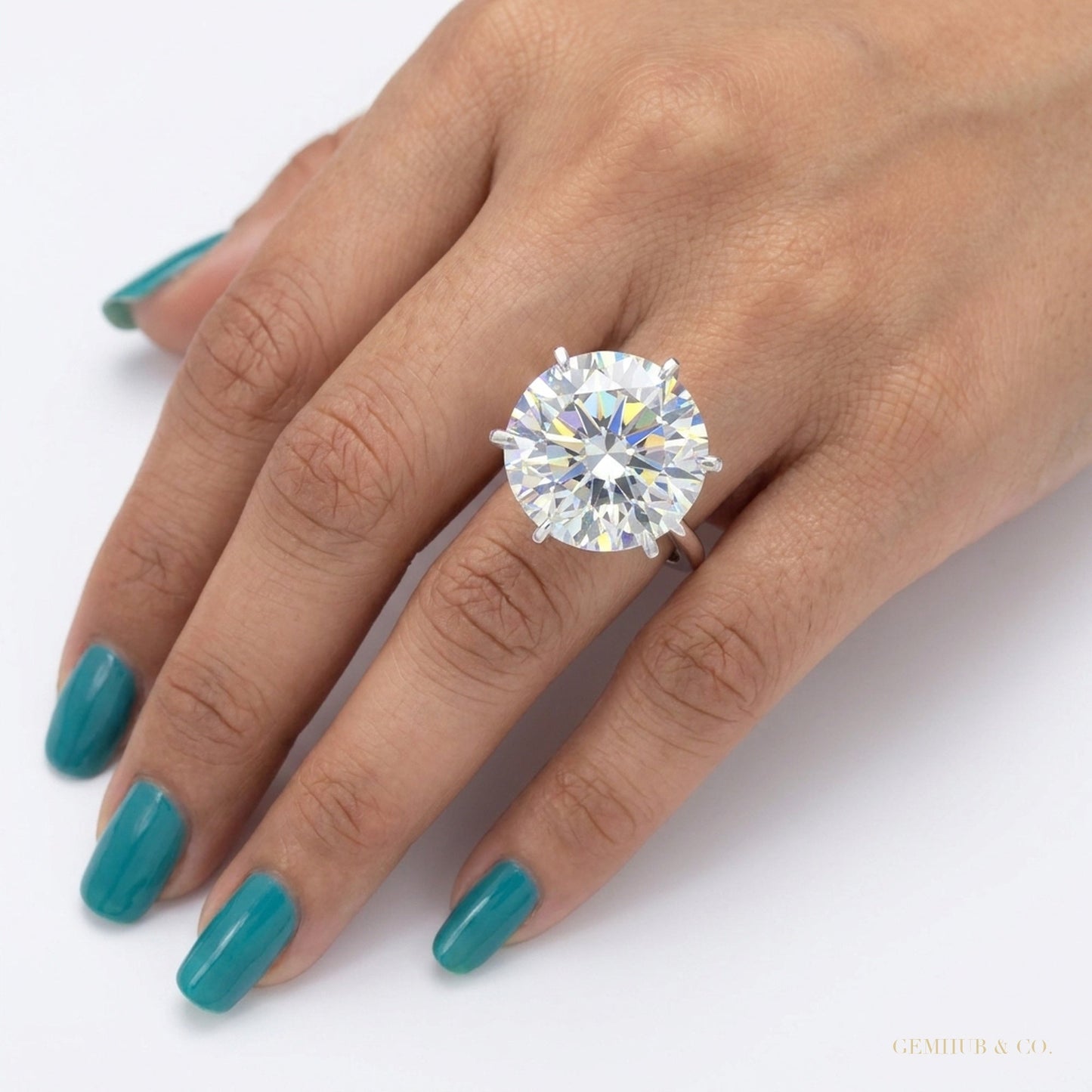38.00 ct DEW Certified White Moissanite Solitaire Ring – Statement Piece for Wedding 18 18K Gold Plated – white background main image