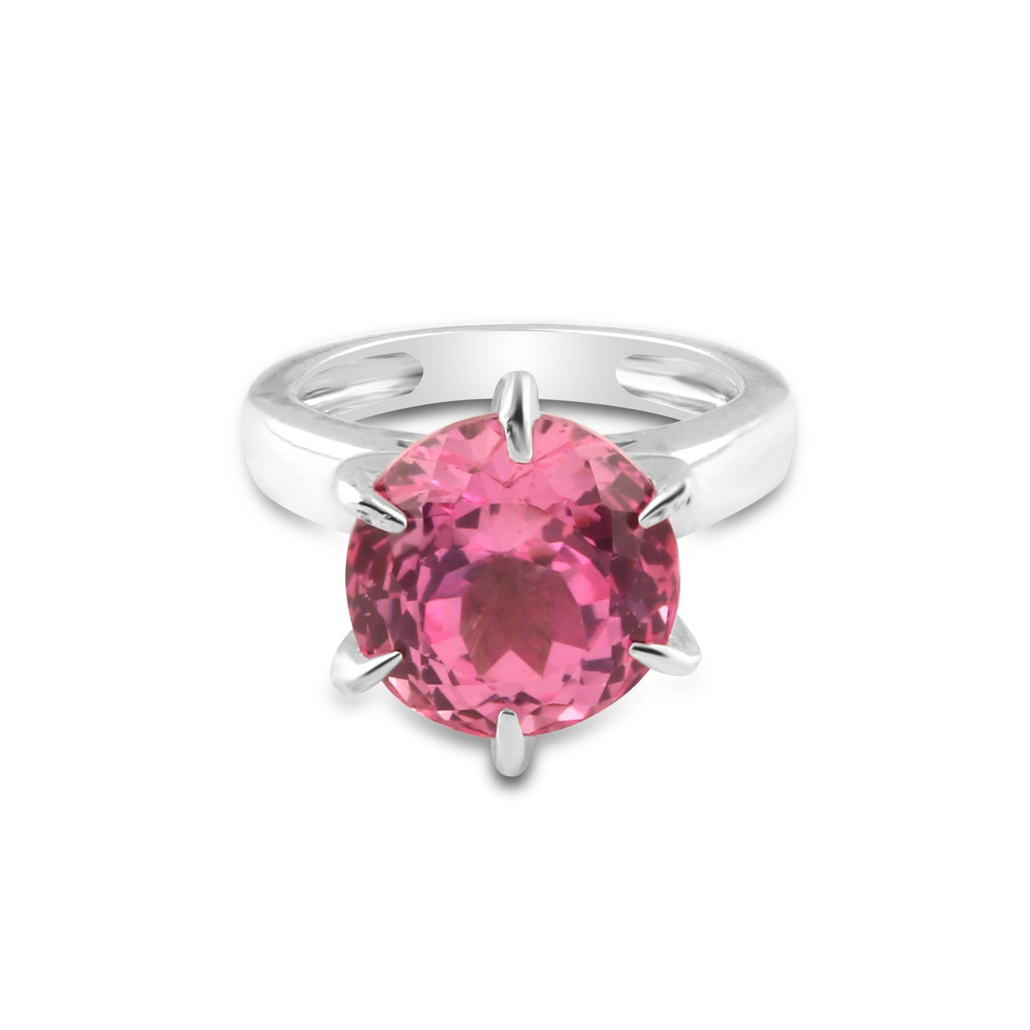 7 Ct. Certified Natural Round Cut Pink Tourmaline 925 Sterling Silver Ring