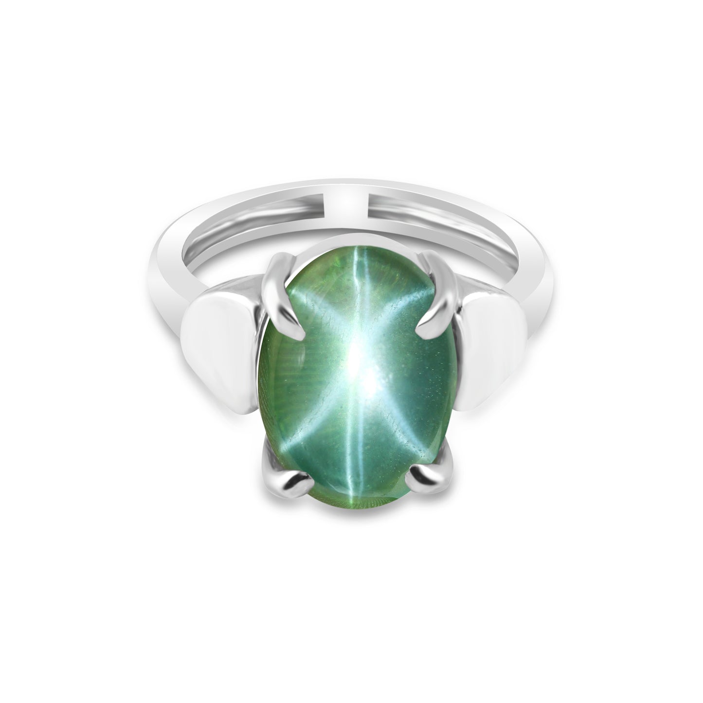 9 Ct Natural Oval Cabochon 6 Rays Green Star Sapphire 925 Sterling Silver Ring