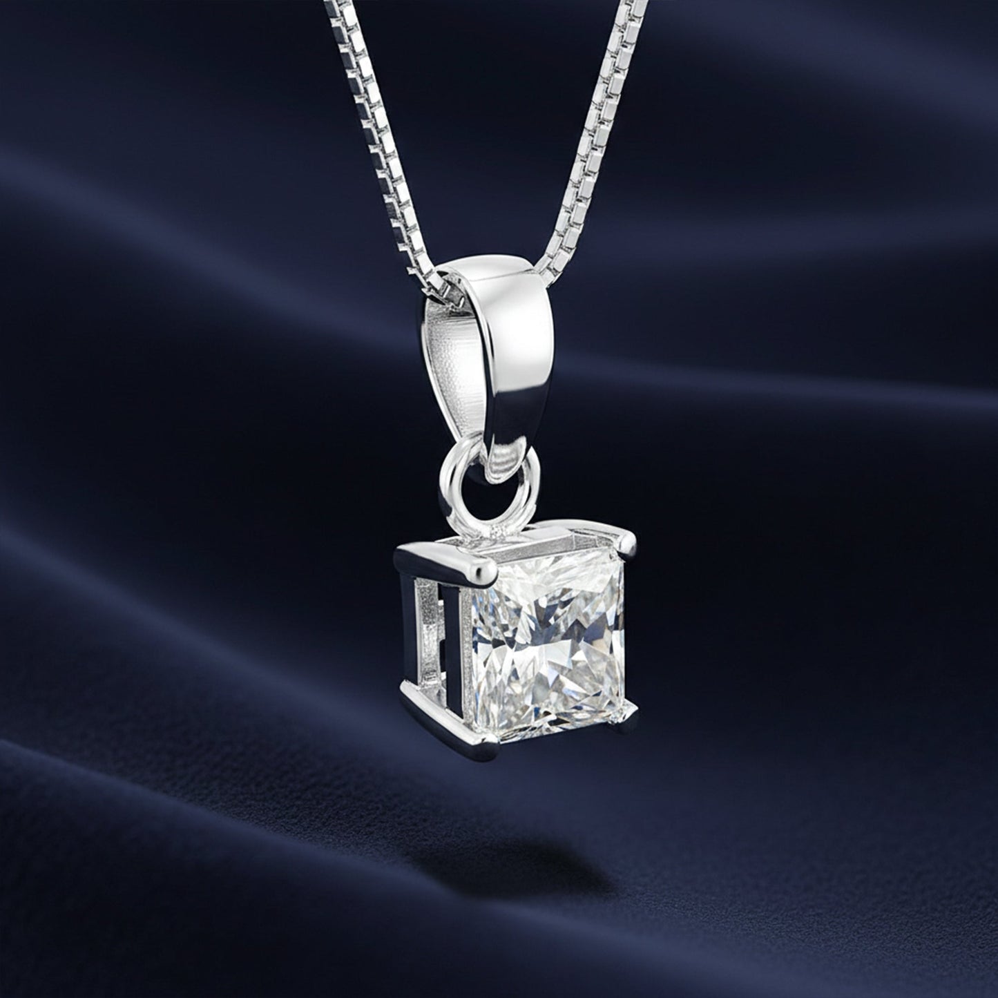 4.00 ct DEW Princess Cut Certified Moissanite Pendant Gold Vermeil Holiday Jewellery