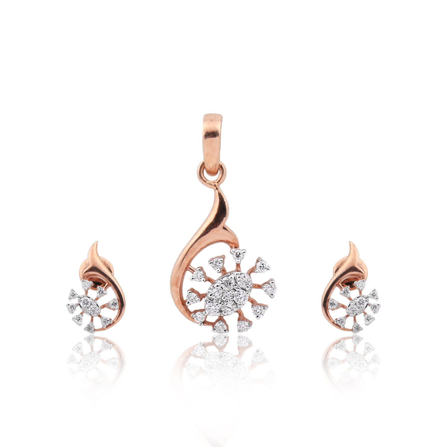 Leafdrop Bloom Rose Gold Diamond Pendant Set