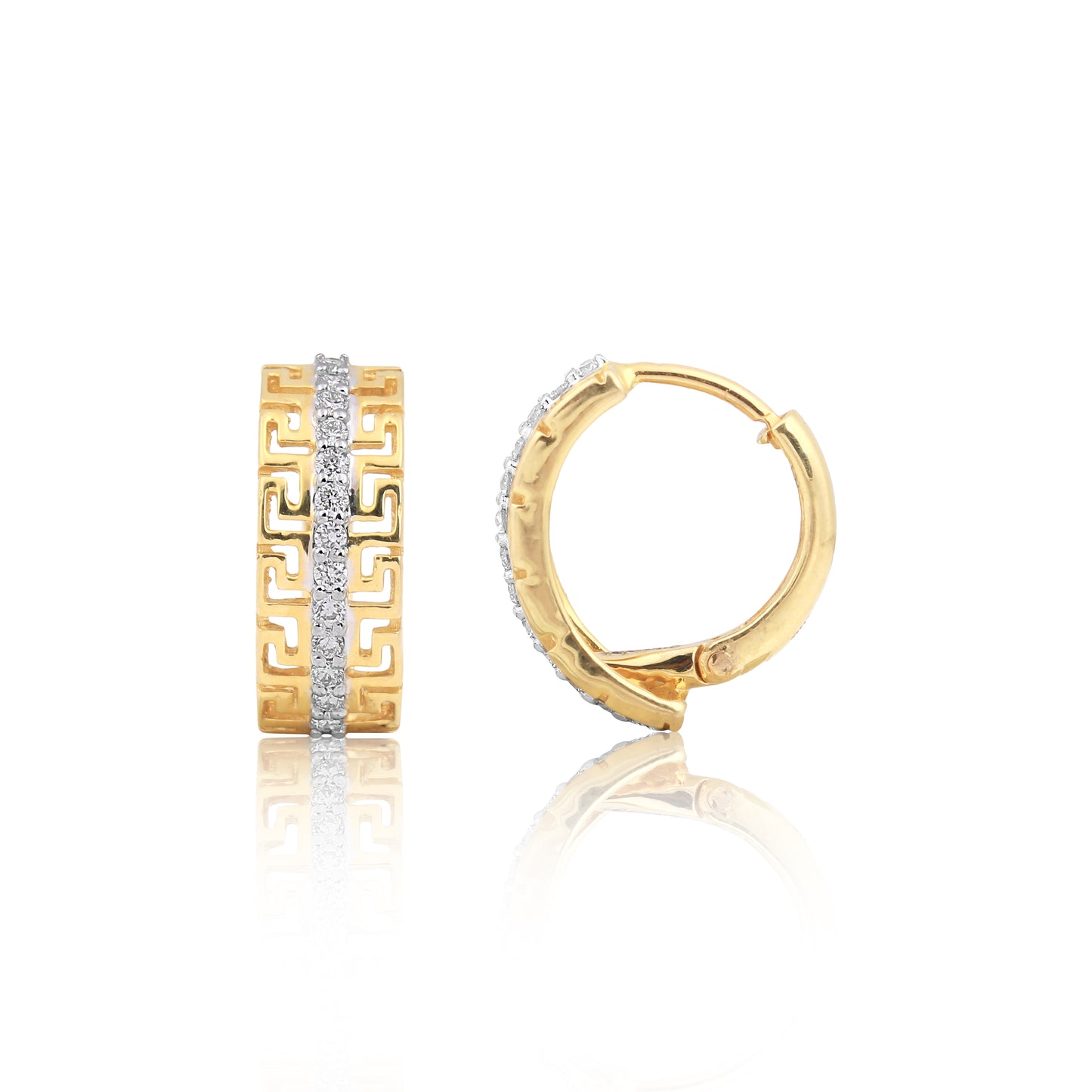 Gold Cubic Zirconia Greek Key Hoop Earrings