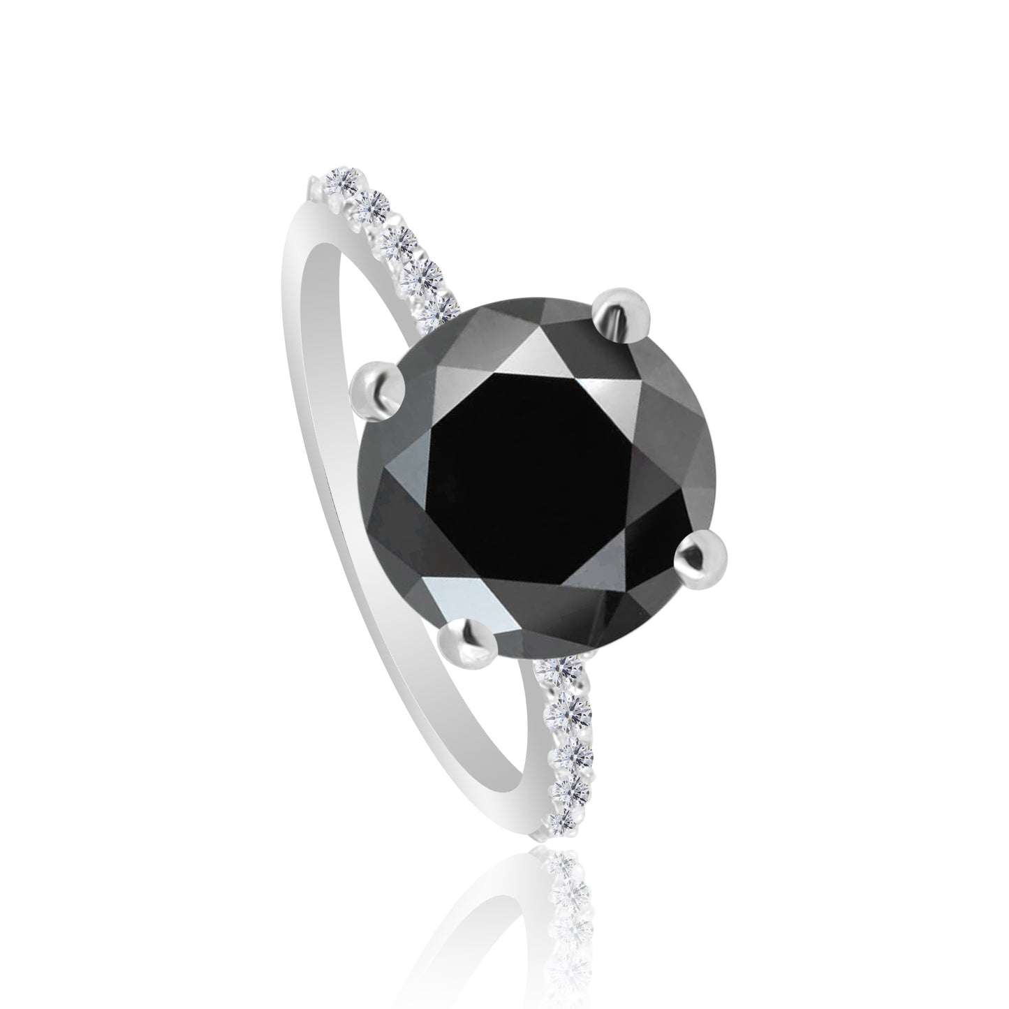 7 Ct. Round Cut Black Moissanite & White Moissanite 925 Sterling Silver Ring