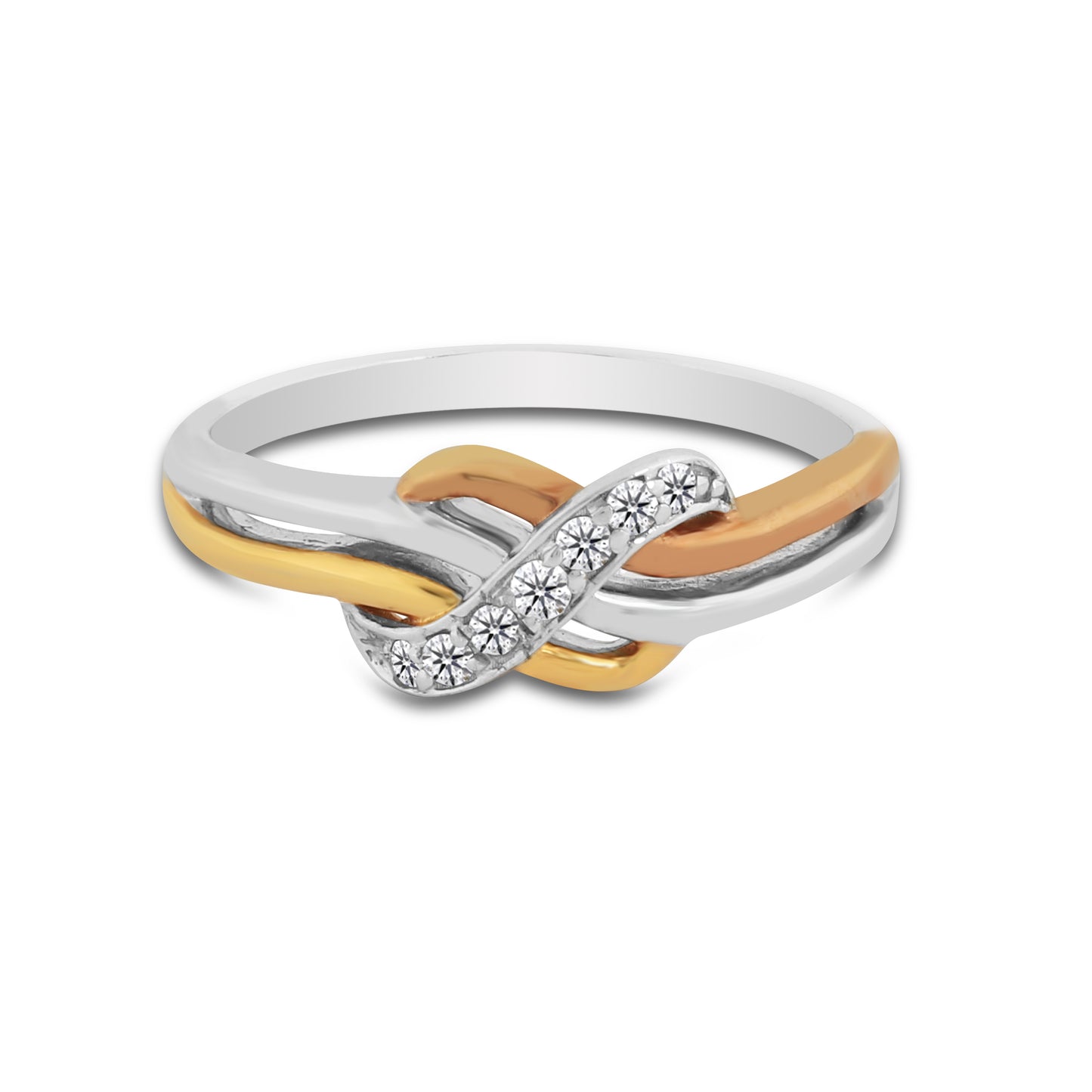 Nova Twist Infinity Diamond Ring in Three-Tone 18K Gold