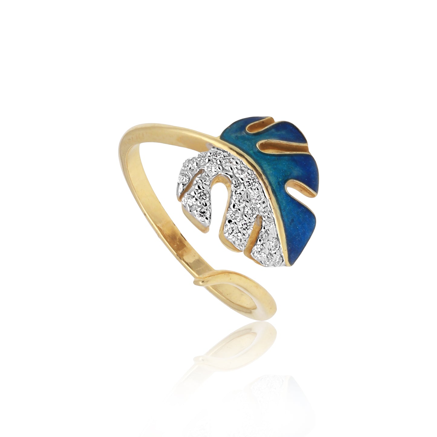 Enamel and Diamond Leaf Ring
