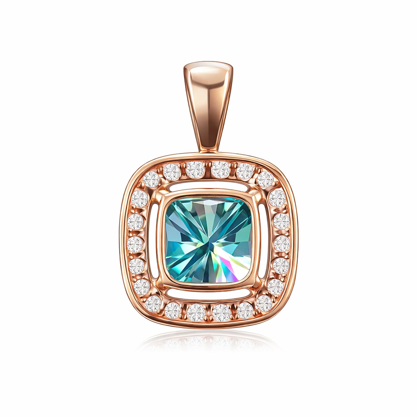 5.10 ct DEW Certified Cushion Blue Moissanite Pendant in Gold Vermeil Birthday Gift