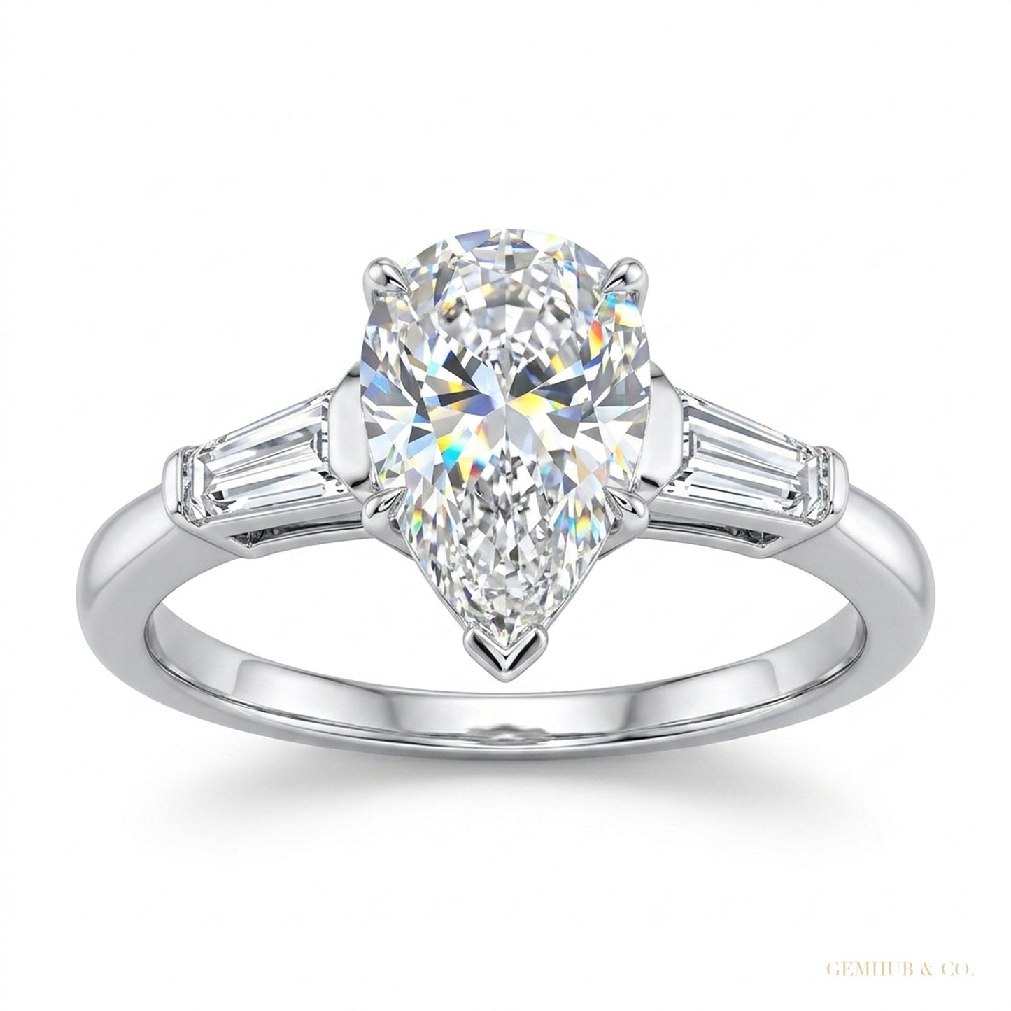 4.00 ct DEW Certified White Pear Moissanite Ring – Wedding Gift Special 18K Gold Plated – white background main image