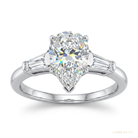4.00 ct DEW Certified White Pear Moissanite Ring – Wedding Gift Special 18K Gold Plated – white background main image