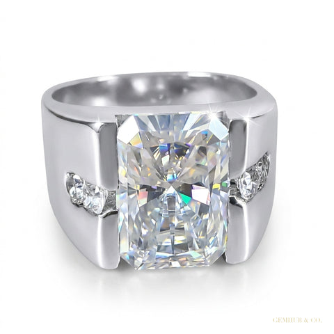 4.00 ct DEW Radiant Cut White Treated Moissanite Solitaire Ring in Cert 18K Gold Plated – white background main image