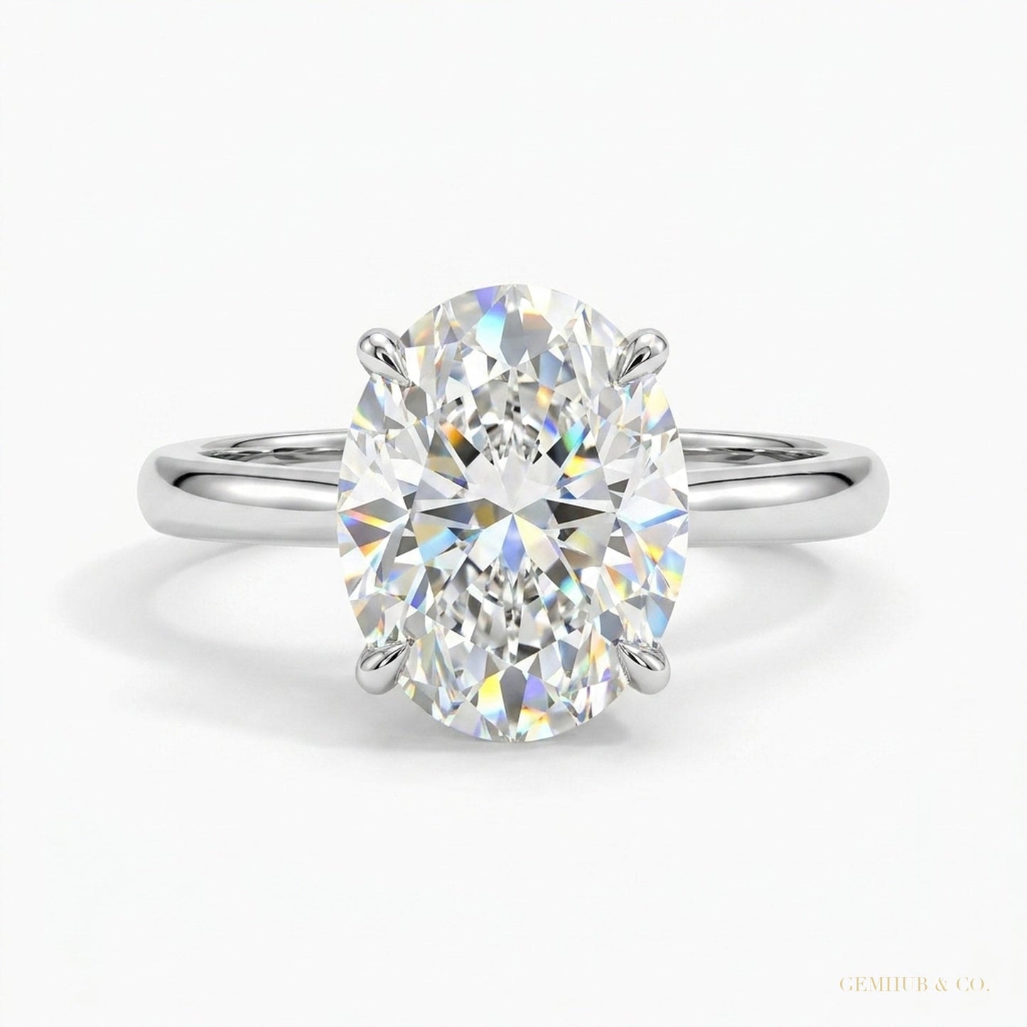 4.12 ct DEW Certified White Moissanite Solitaire Ring in – Holiday Gift 18K Gold Plated – white background main image