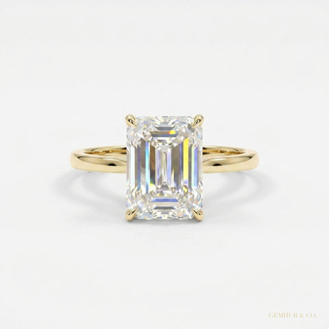 4.24 ct DEW Certified Emerald Cut White Moissanite Ring – Gift for Her 18K Gold Plated 18K Gold Plated – white background main image