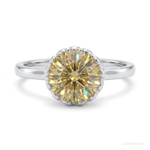 4.25 ct DEW Round Brilliant Cut Certified Champagne Moissanite Ring 18K Gold Plated Ver 18K Gold Plated – white background main image
