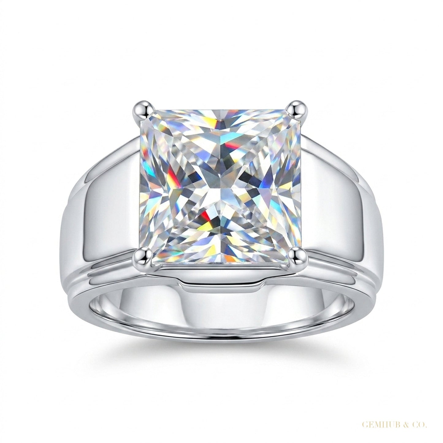 4.50 ct DEW Princess Cut Certified White Moissanite Ring – Wedding Gift in 18K Gold Pla 18K Gold Plated – white background main image