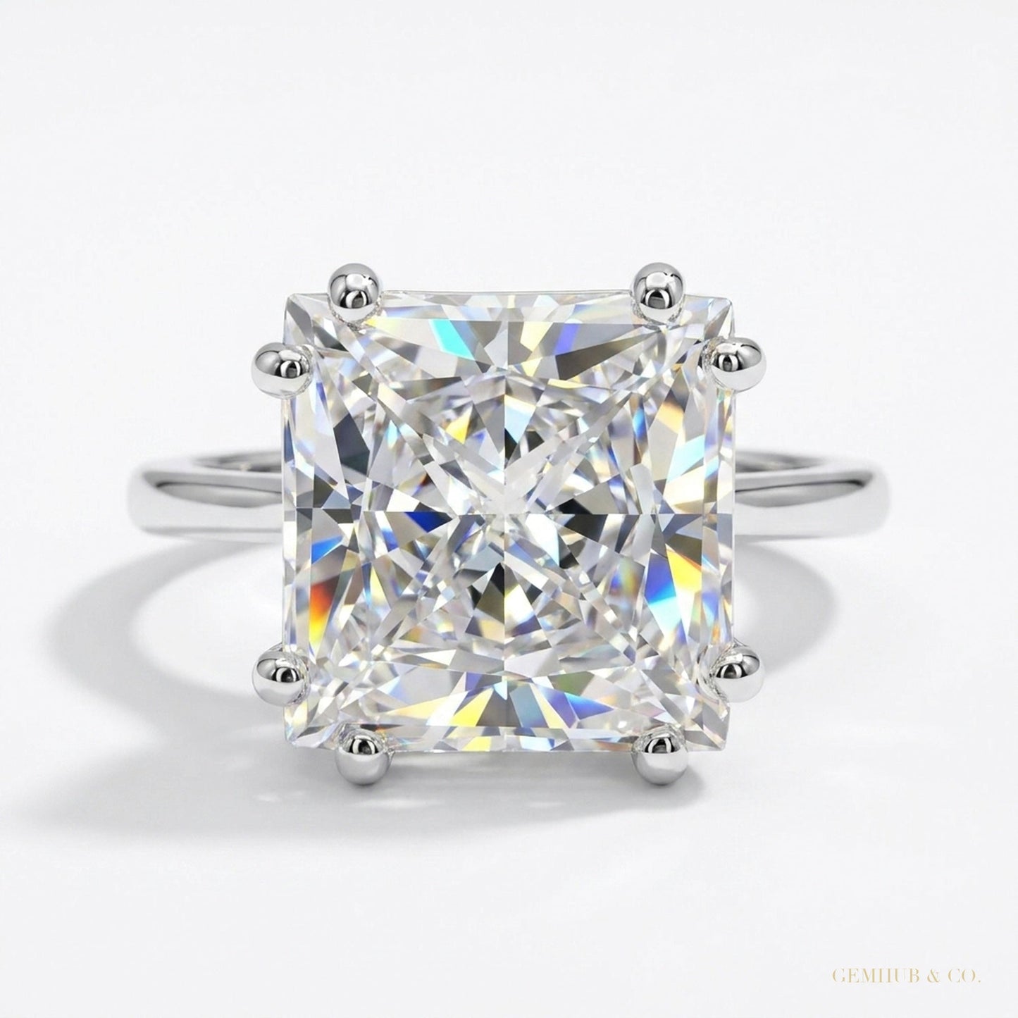 4.70 ct DEW Princess Cut White Moissanite Solitaire Ring – Gift for Her 18K Gold Plated – white background main image