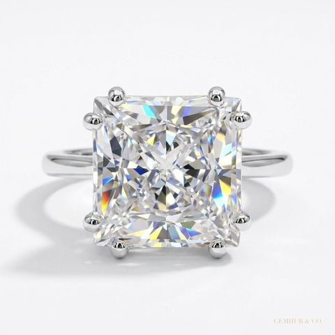 4.70 ct DEW Princess Cut White Moissanite Solitaire Ring – Gift for Her 18K Gold Plated – white background main image